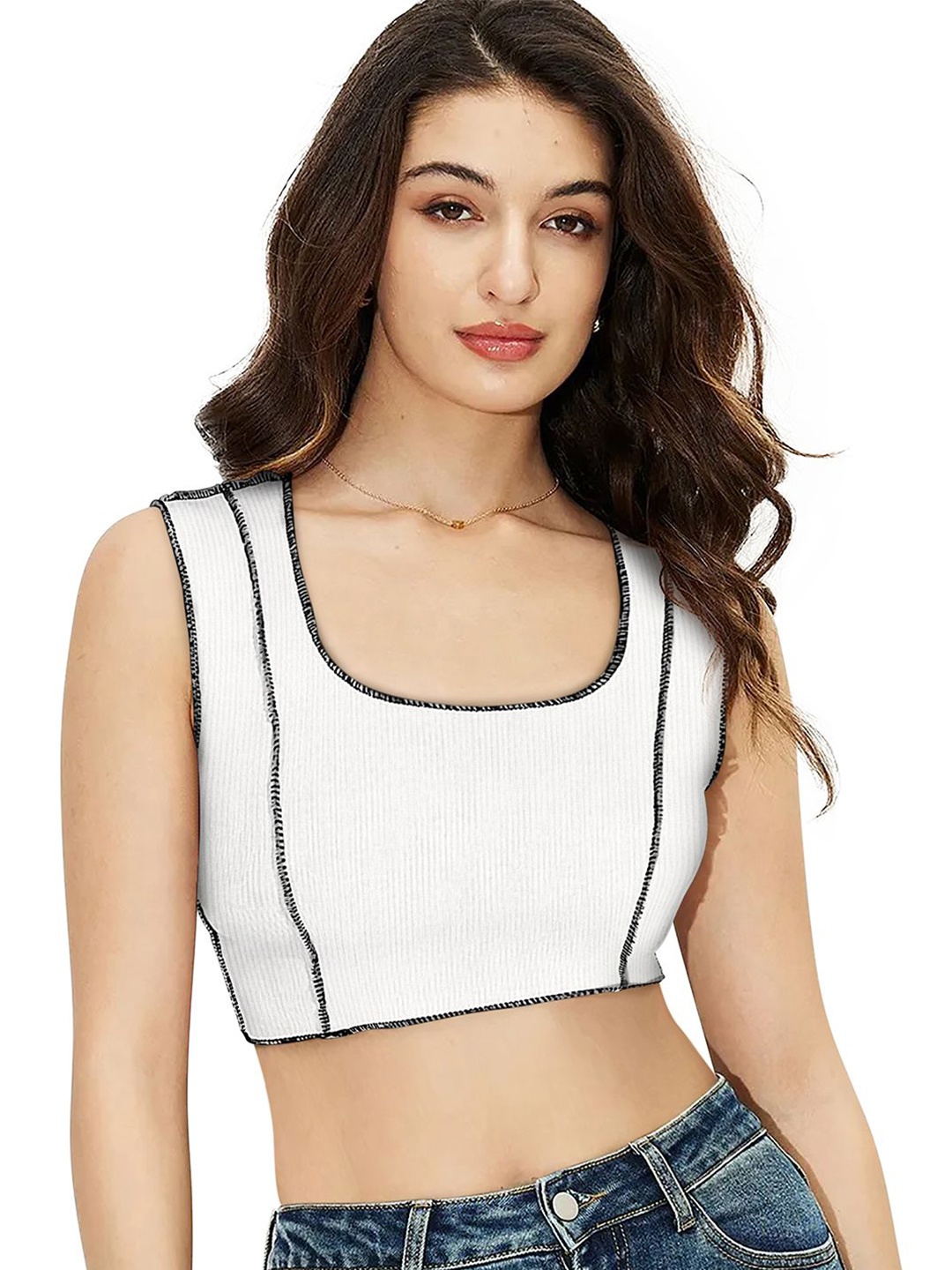 

Sitanjali Women Solid Knits Scoop Neck Cotton Top, White