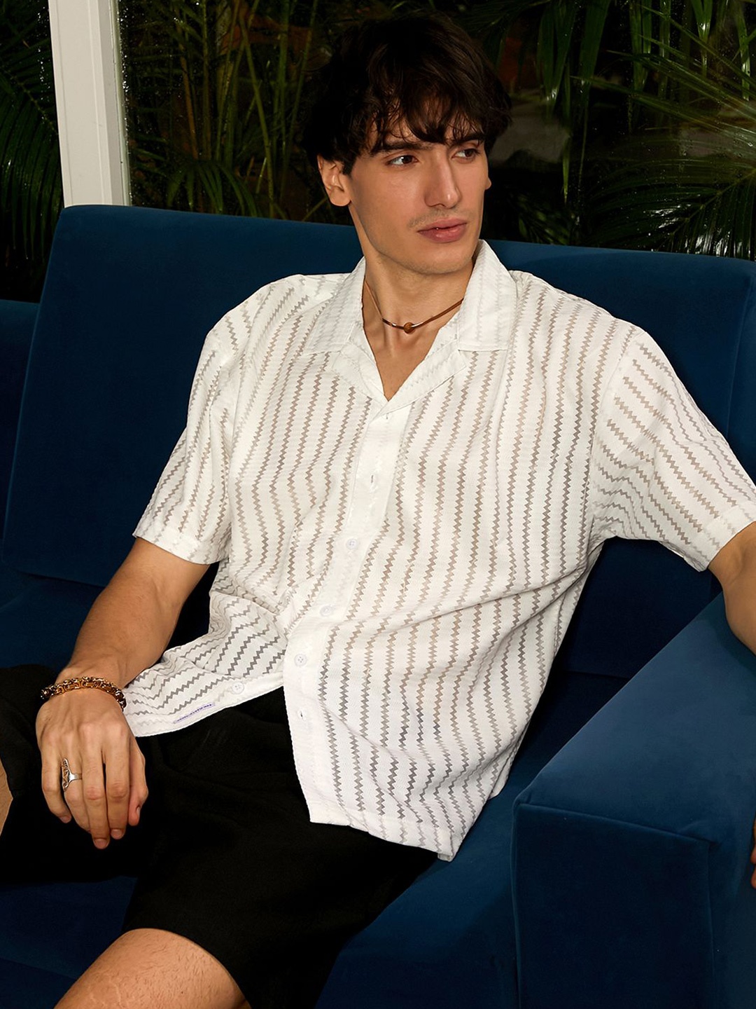 

Campus Sutra Men Comfort Cuban Collar Striped Oversized Casual Shirt, White
