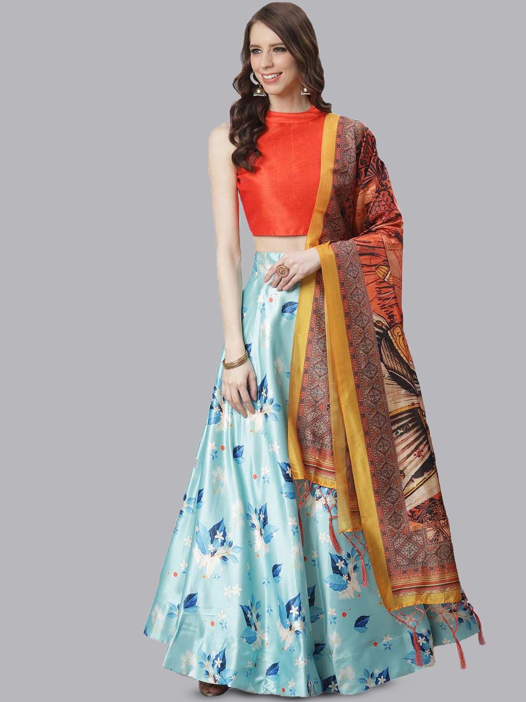 

Kaizen TEXO FAB Digital Printed Semi-Stitched Lehenga & Unstitched Blouse With Dupatta, Sea green