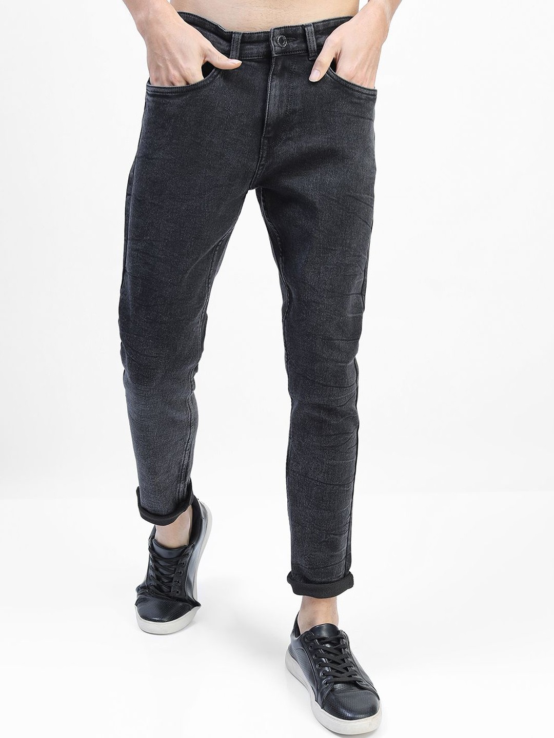 

HIGHLANDER Men Tapered Fit Stretchable Jeans, Black