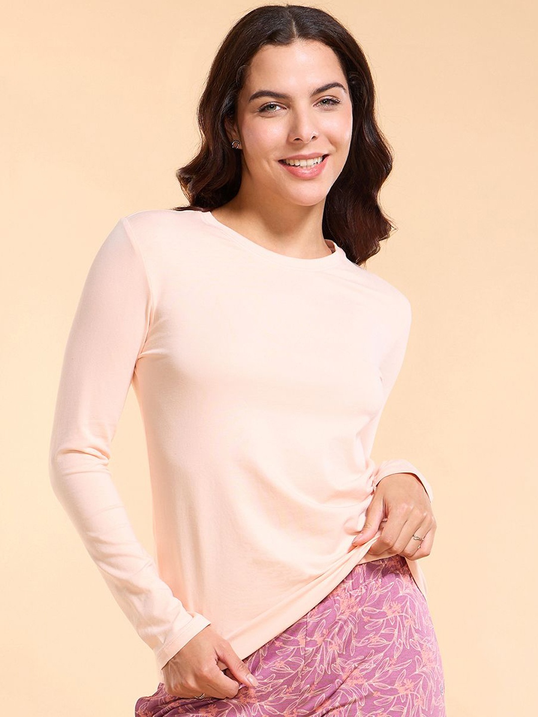 

Enamor Essentials Cotton Crew T-Shirt- E057, Peach