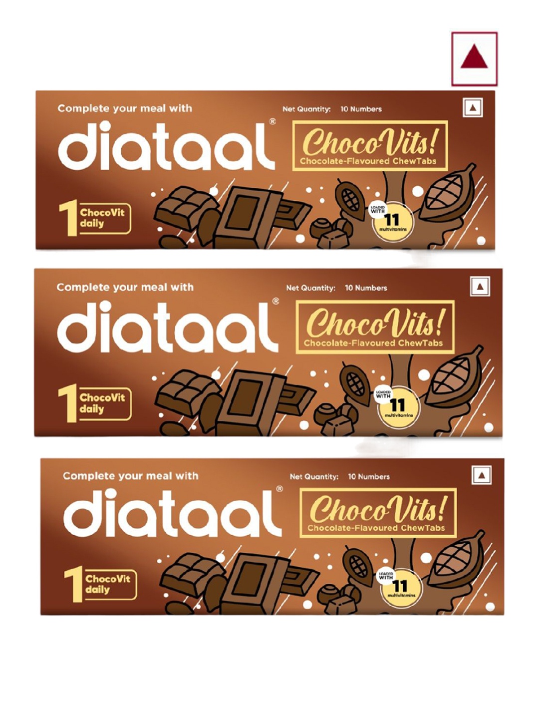

Diataal Set Of 3 ChocoVits Multivitamins - 10Pcs Each, Brown