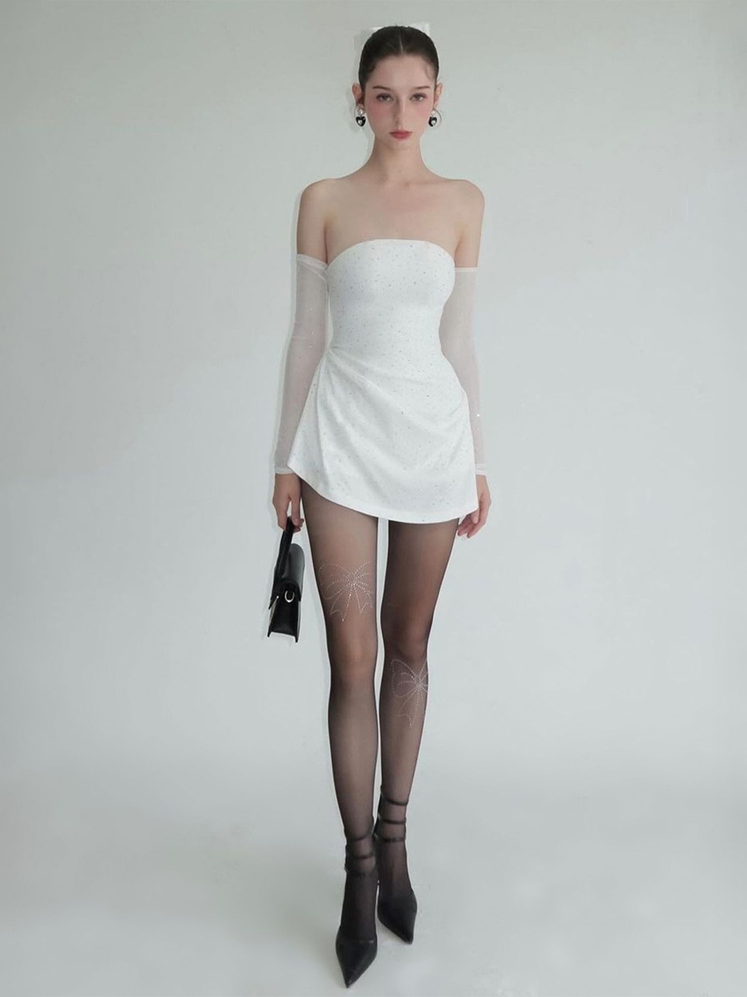 

LULU & SKY Embellished Bodycon Mini Dress with Detachable Sleeves, White