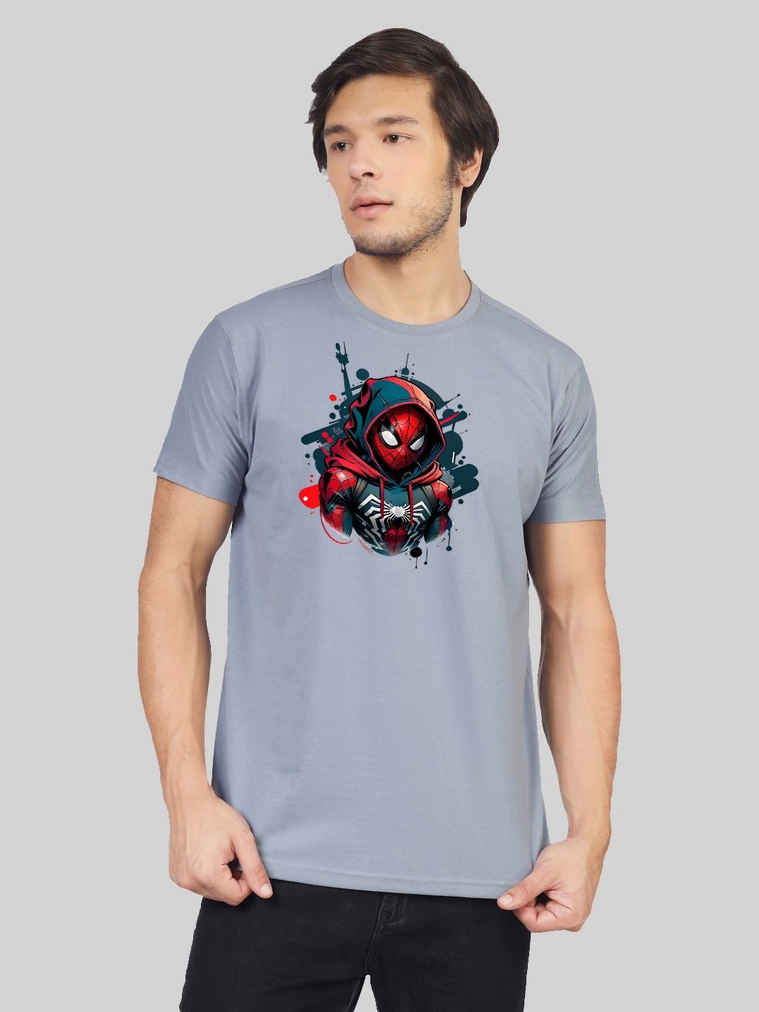 

Greylongg Men Graphic Printed Round Neck Cotton T-Shirt, Grey