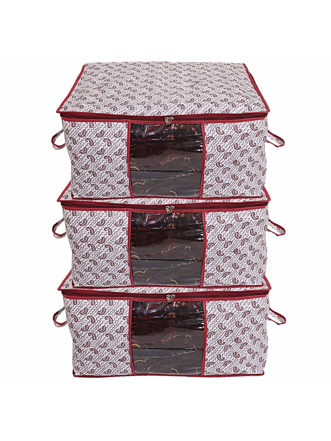 

Kuber Industries Maroon & White 3 Pieces Underbed Drawer Organisers