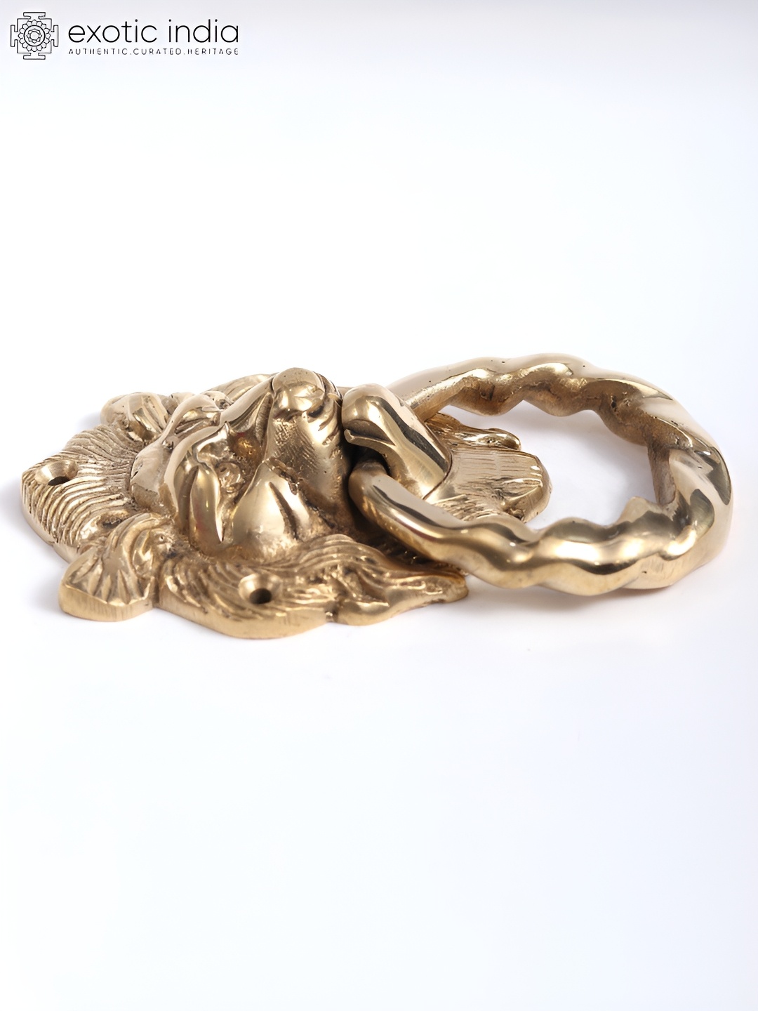 

Exotic India Gold Toned Brass Lion Door Knocker