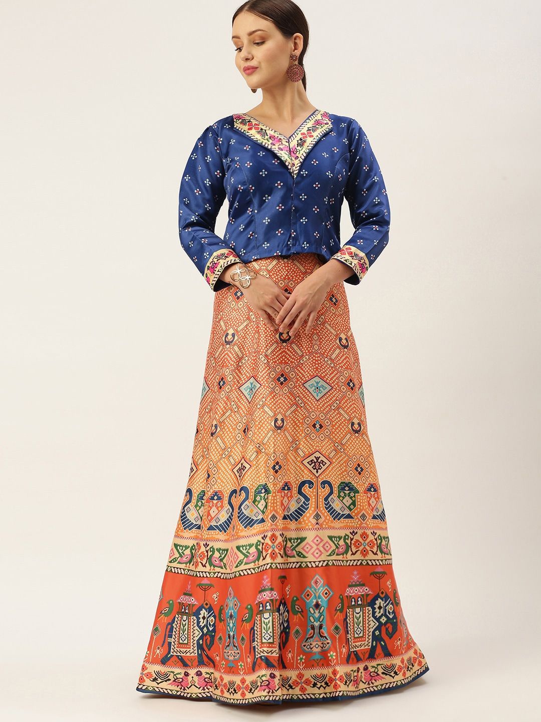 

Kaizen TEXO FAB Printed Satin Semi-Stitched Lehenga & Unstitched Blouse, Blue