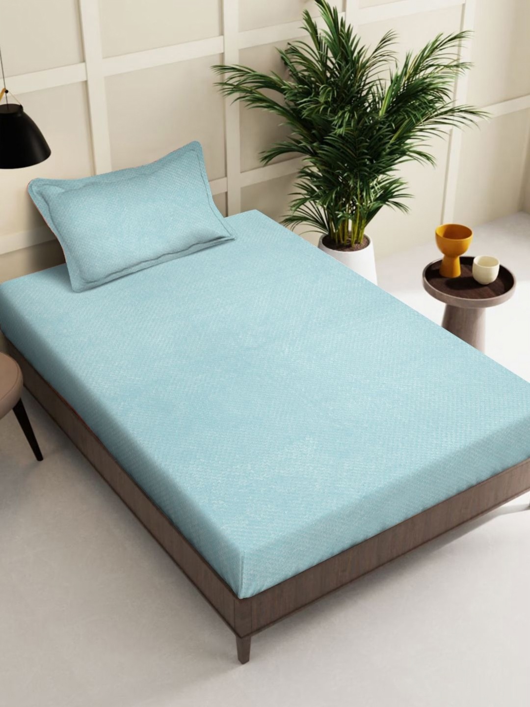 

KLOTTHE Turquoise Blue Abstract 300TC Woollen Single Bedsheet & 1 Pillow Cover