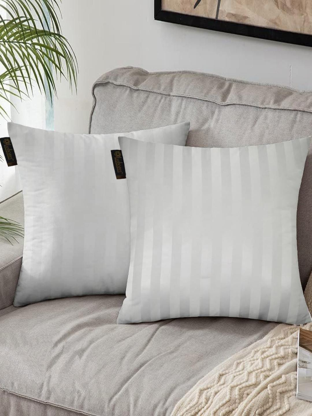 

Lushomes White 2 Pieces Striped Square Cushion Covers