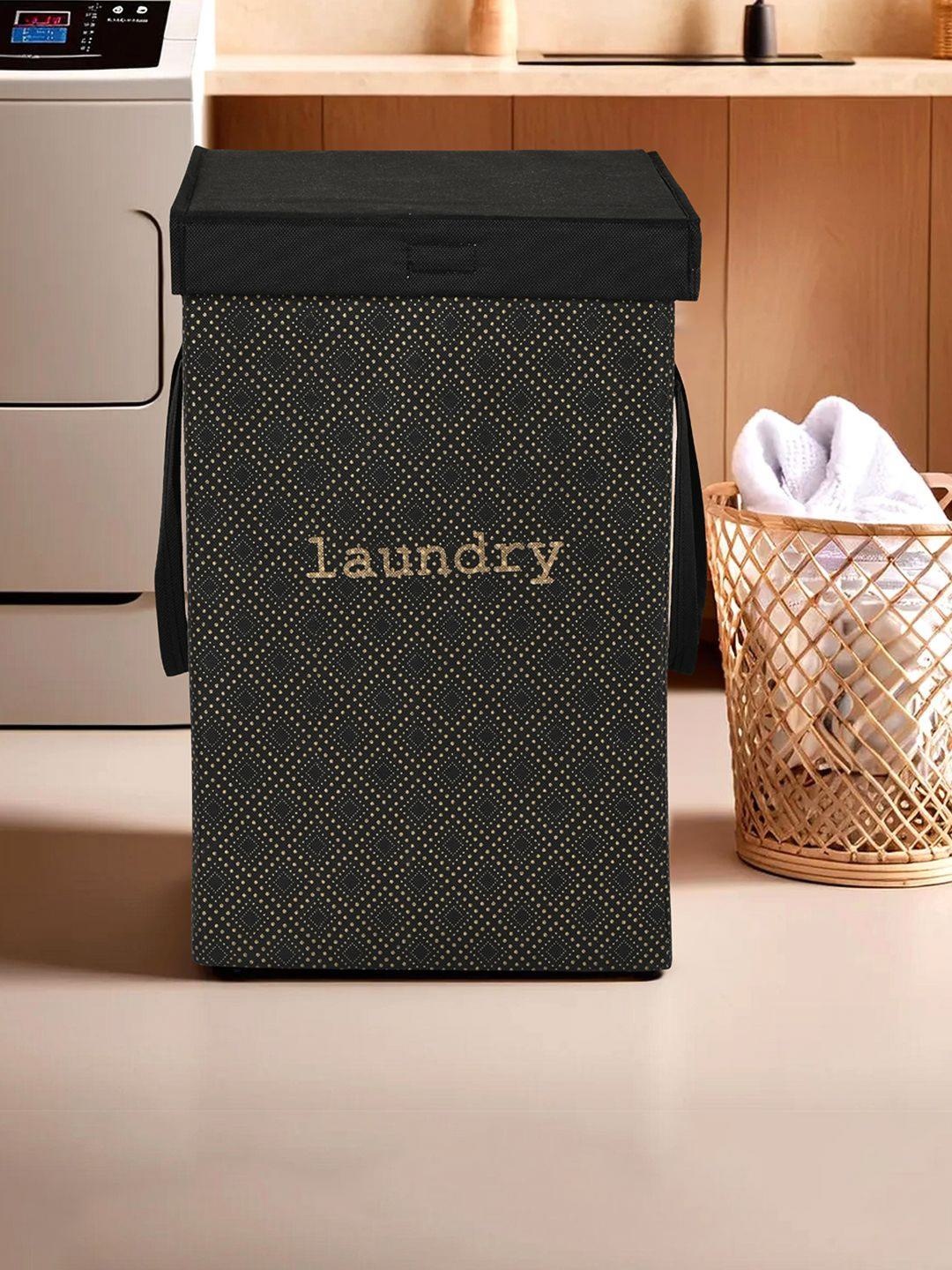 

Kuber Industries Black Printed Durable Laundry Bag With Lid 7 handles