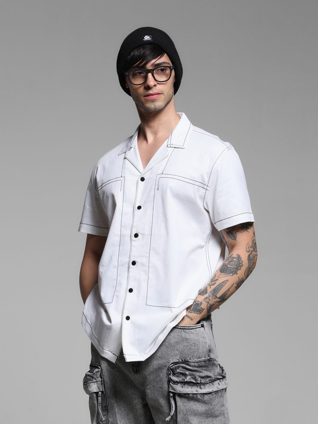 

Jack & Jones Men Cuban Collar Solid Casual Shirt, White