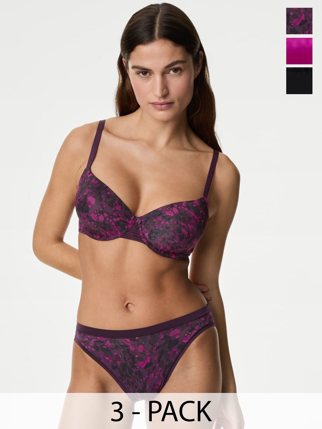 

Marks & Spencer Women Pack Of 3 Printed Basic Briefs, Purple