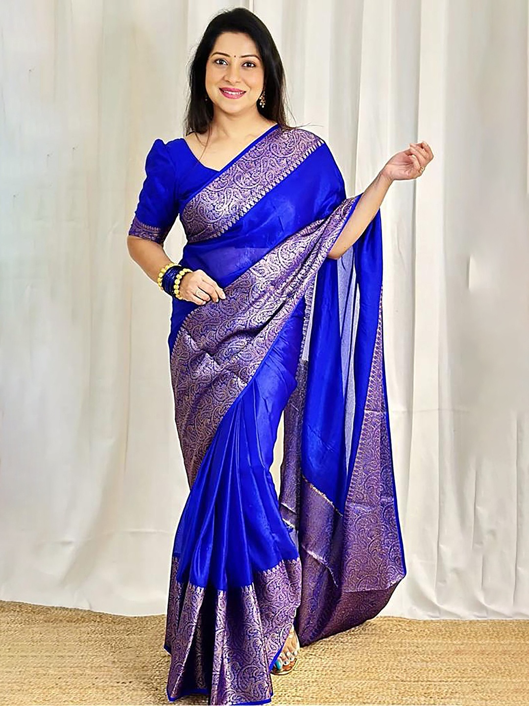 

Anjaneya Sarees Zari Banarasi Saree, Blue