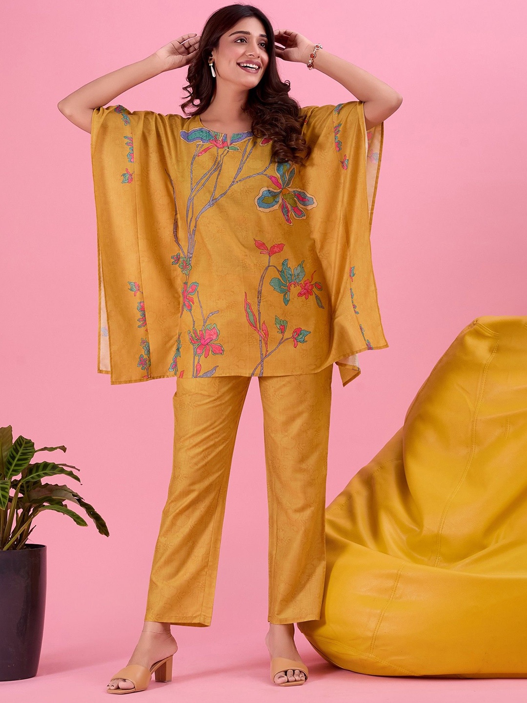 

Amarasha Printed Kaftan Top & Trousers, Mustard