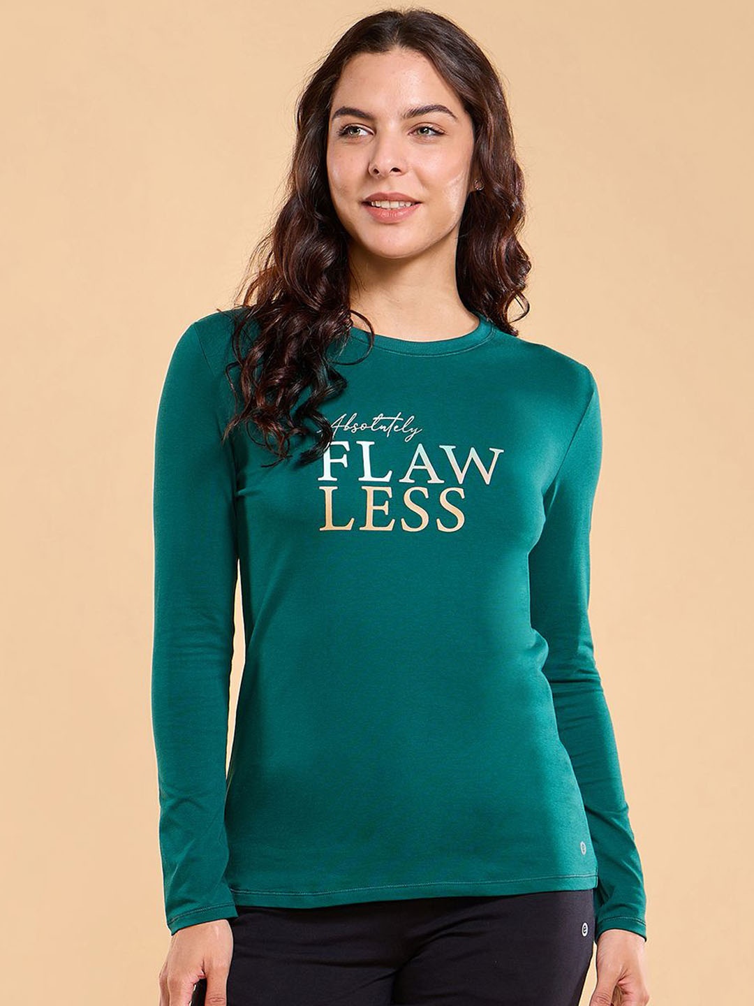 

Enamor E157 Graphic Printed Basic Stretchable Cotton T-shirt, Teal