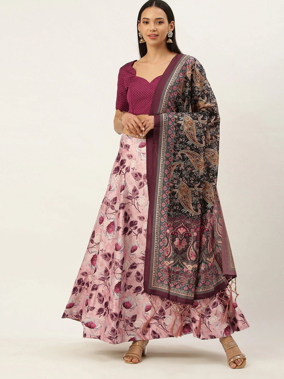 

Kaizen TEXO FAB Digital Printed Semi-Stitched Lehenga & Unstitched Blouse With Dupatta, Bronze