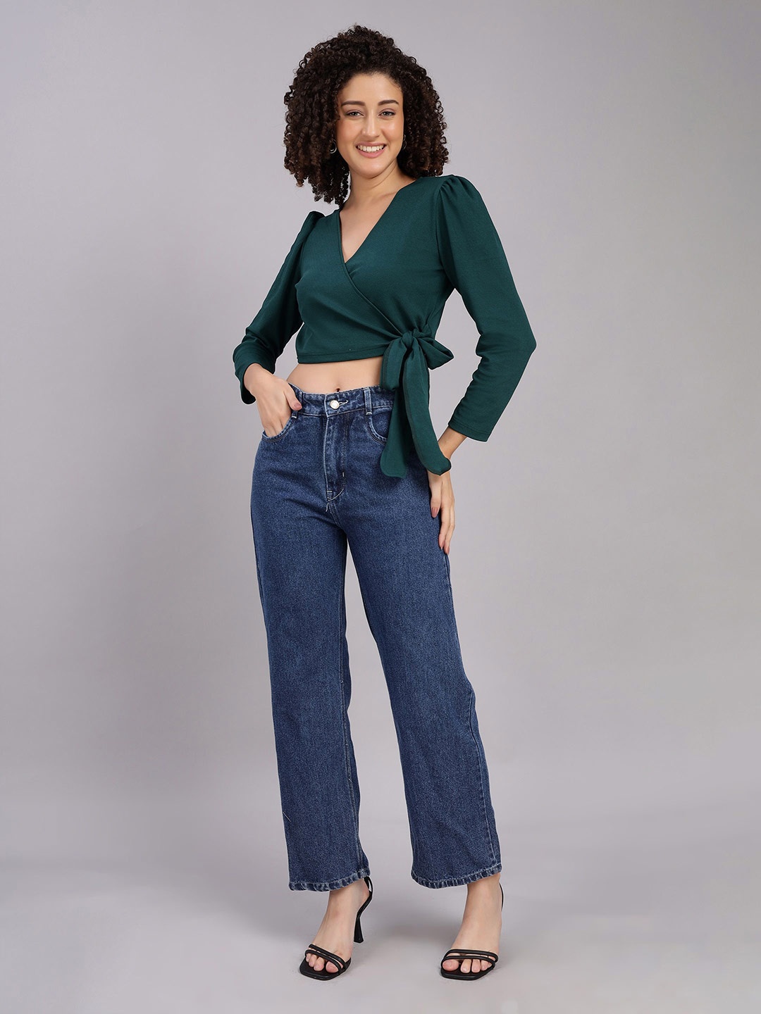 

VISO Women Solid Wrap V-Neck Top, Green