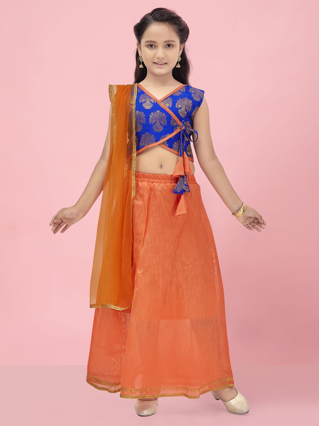 

BAESD Girls Floral Woven Design Ready to Wear Lehenga & Blouse With Dupatta, Blue