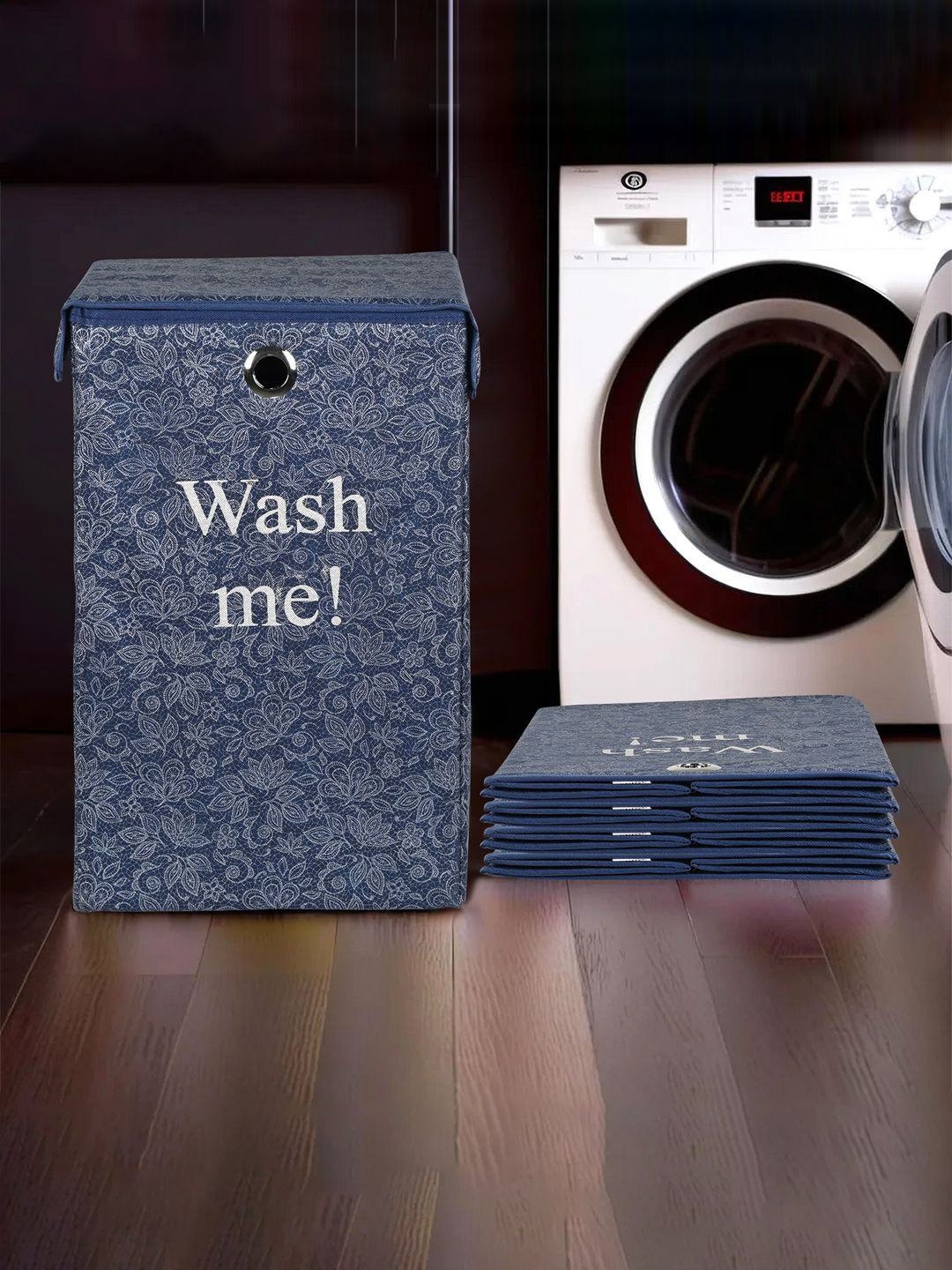

Kuber Industries 5 Pcs Printed Foldable Laundry Baskets With Ring-75-L, Navy blue