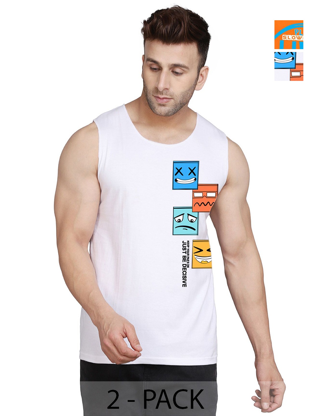 

SLOWLORIS Men Pack Of 2 Typography Printed Round Neck Cotton Slim Fit T-Shirts, Orange