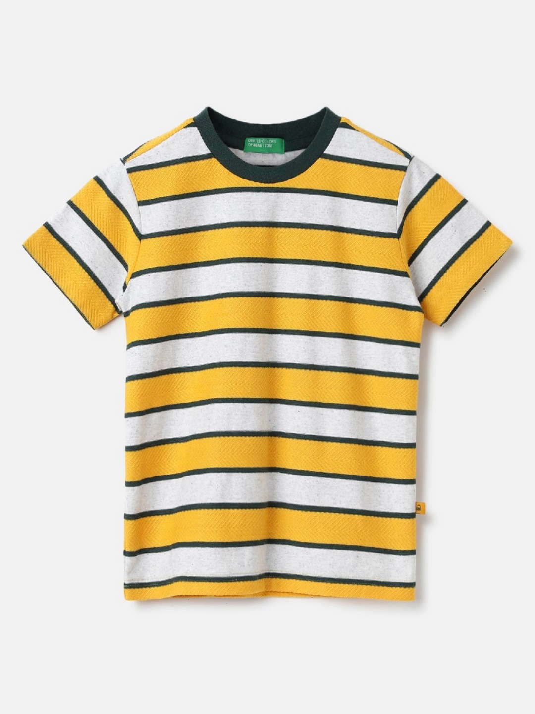 

United Colors of Benetton Boys Striped Round Neck Pure Cotton T-Shirt, Yellow