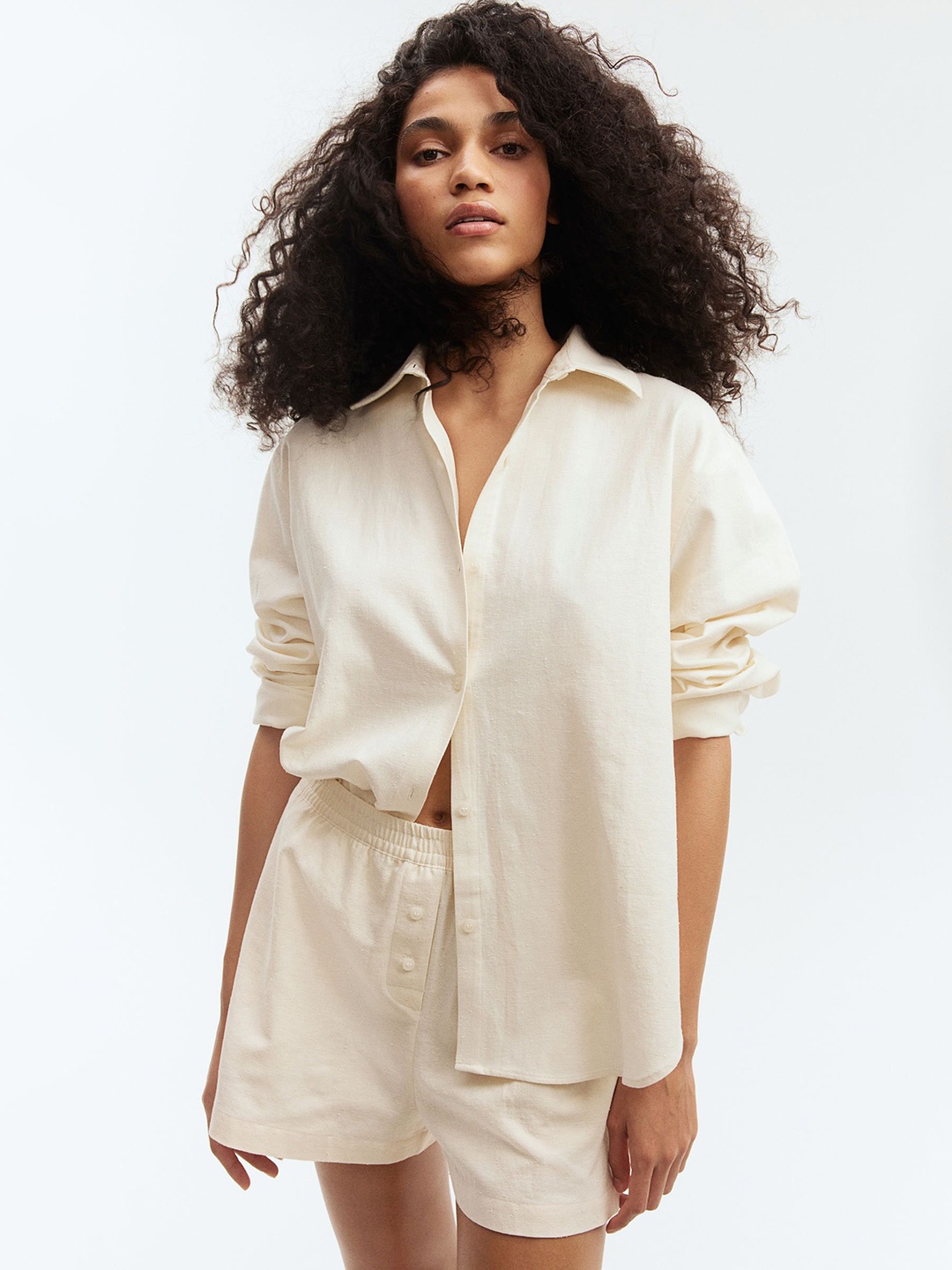 

H&M Nepped Twill Shorts, White
