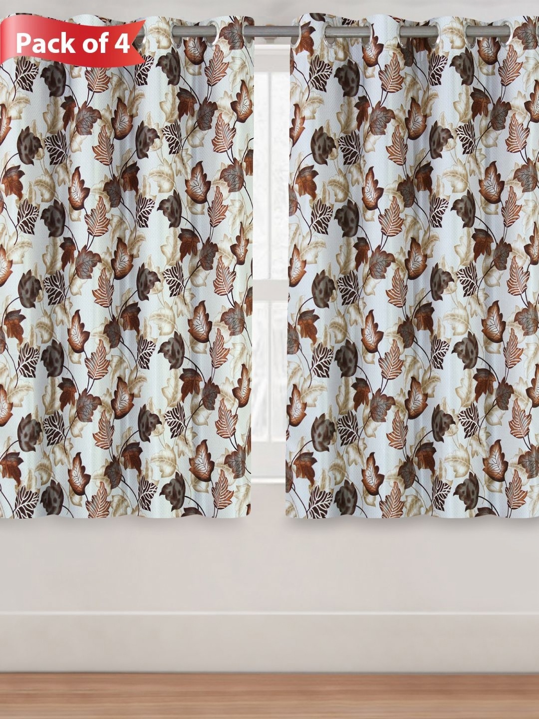

Aura White & Brown Set of 4 Floral Room Darkening Window Curtains