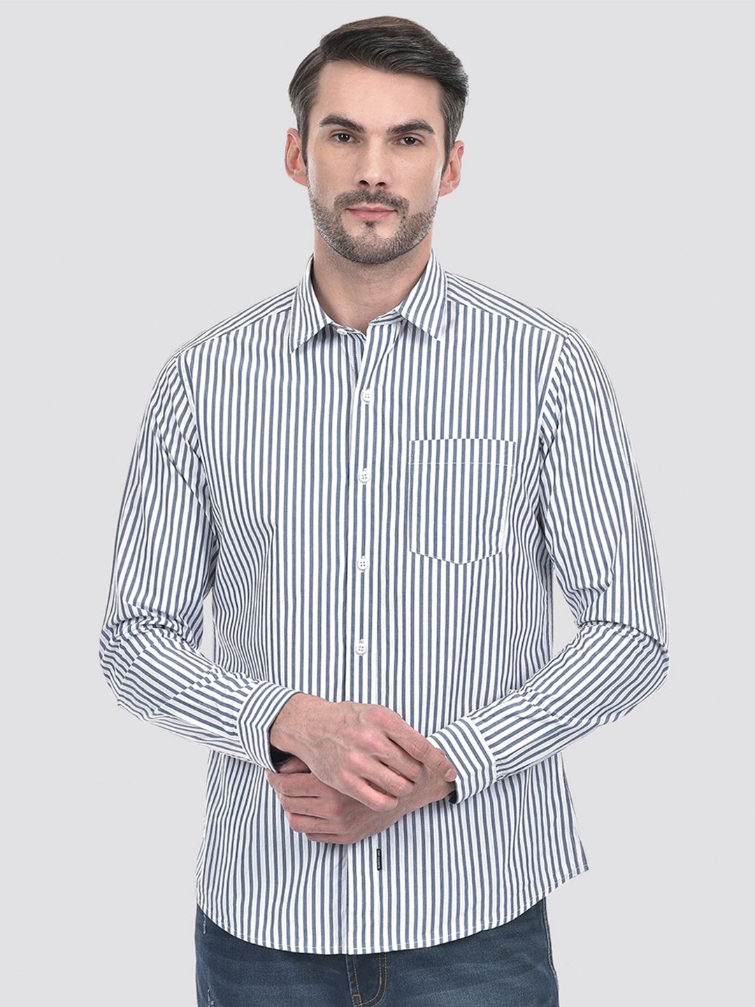 

Numero Uno Men Spread Collar Solid Cotton Slim Fit Casual Shirt, White