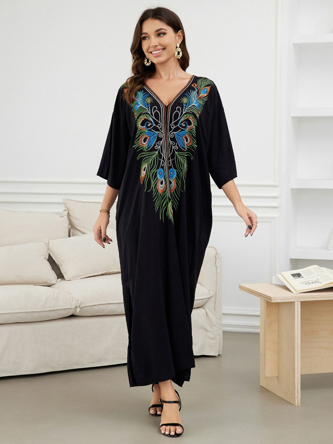 

LULU & SKY Embroidered Maxi Dress, Black