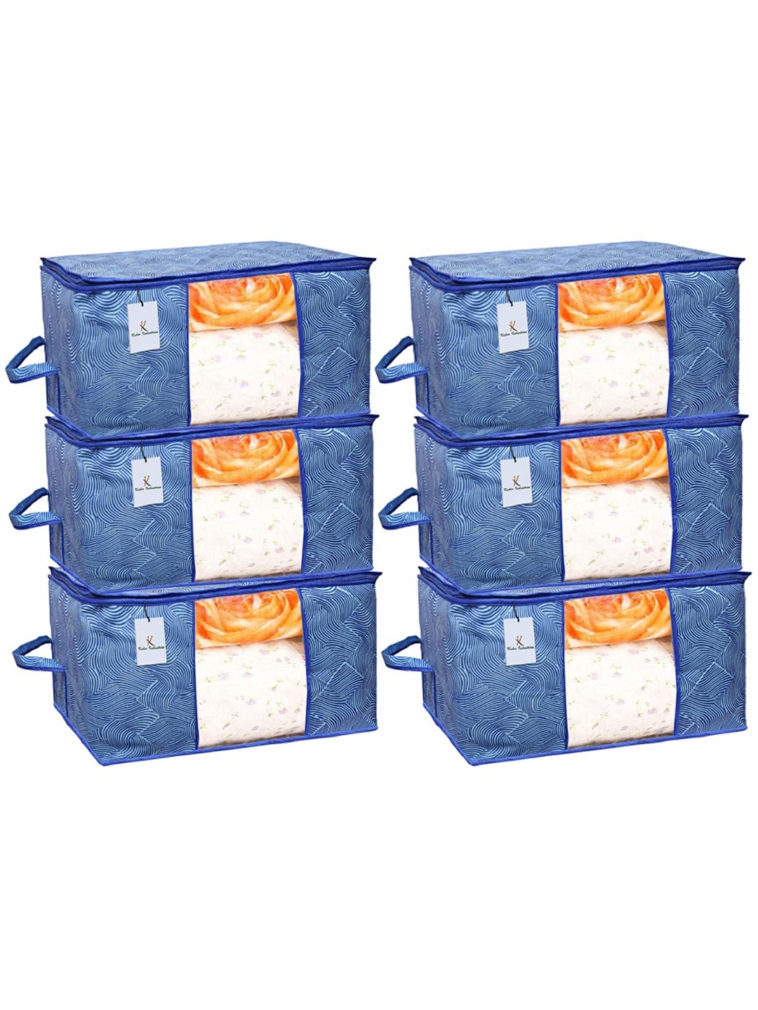 

Kuber Industries Blue & White 6 Pieces Printed Drawer Organisers