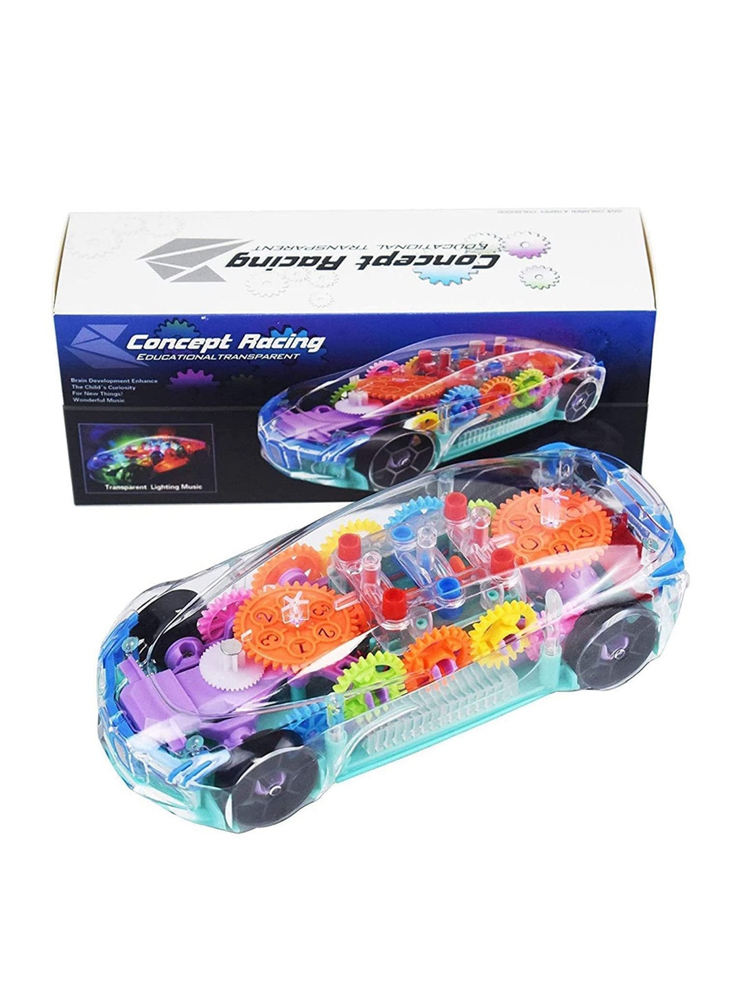 

OPINA Kids Transparent Concept Racing Car With Music And Lights Toy Vehicles, Red