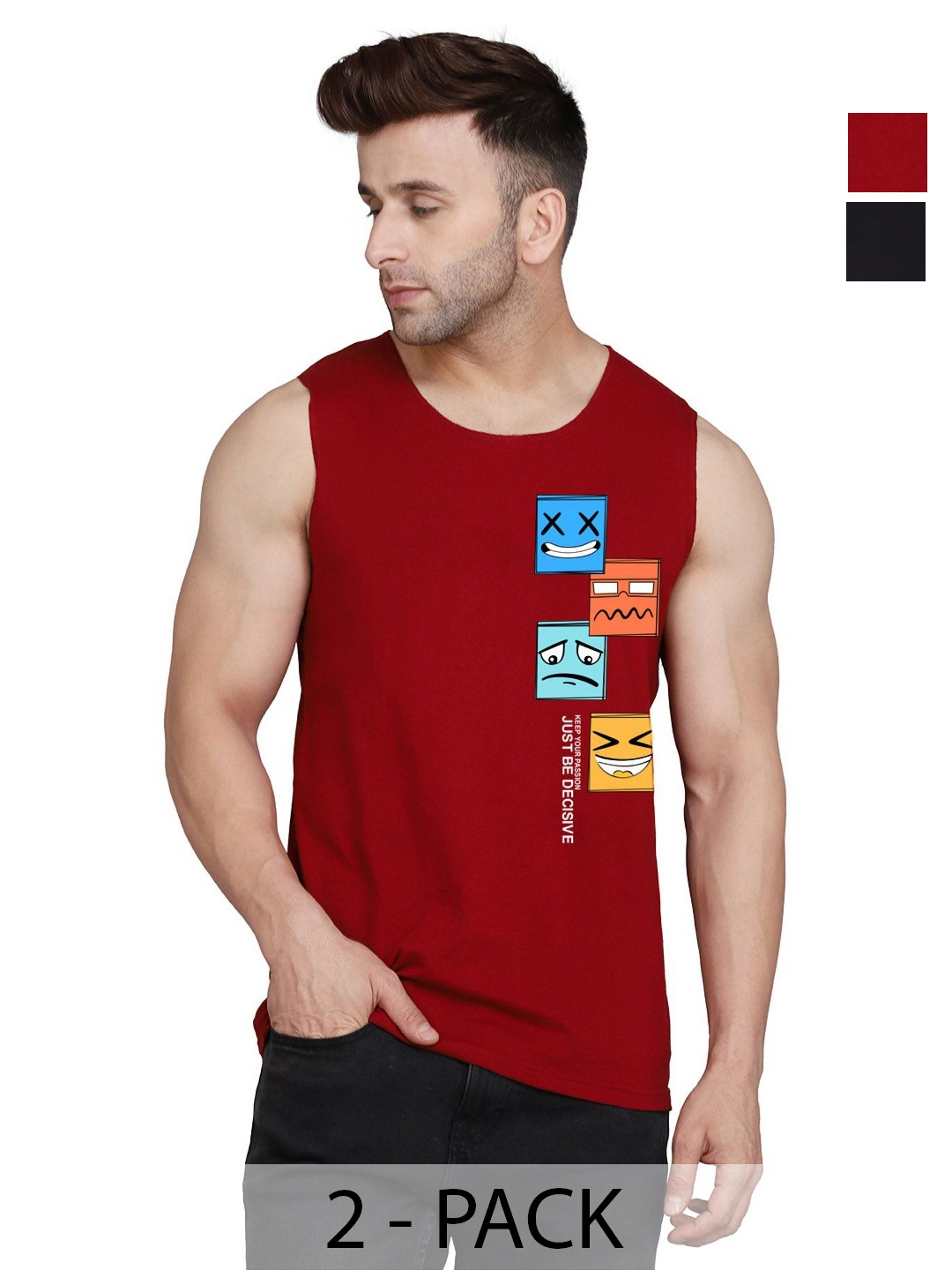 

SLOWLORIS Men Pack Of 2 Typography Printed Round Neck Cotton Slim Fit T-Shirts, Black