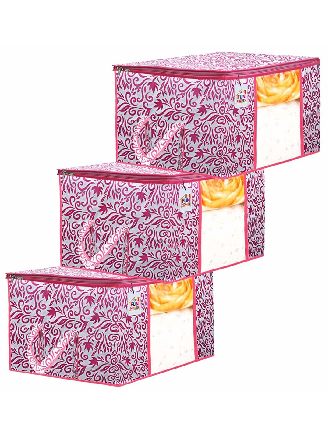 

Kuber Industries Pink & White 3 Pieces Printed Drawer Organisers