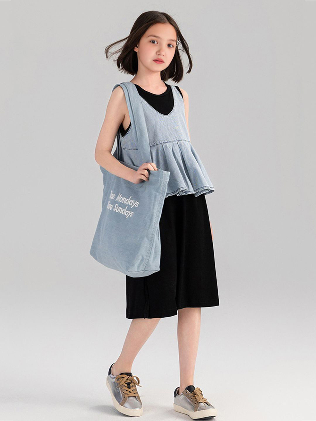 

INCLUD Girls T-Shirt Dress With Peplum Top, Black