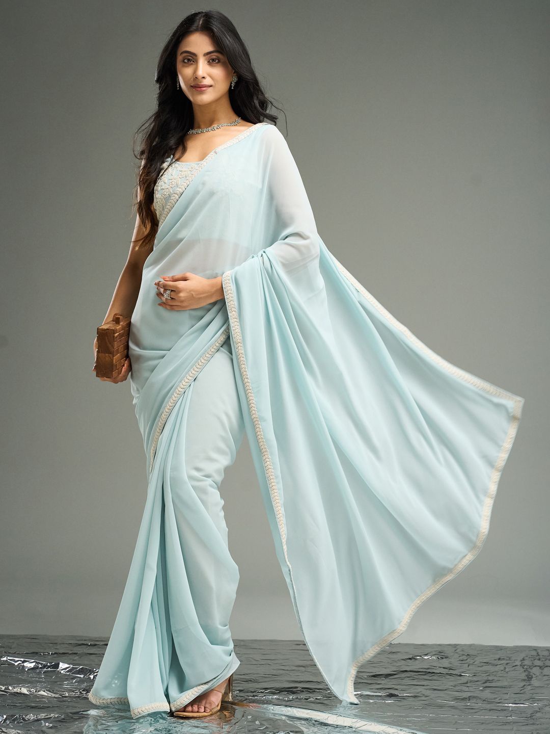 

kasee Embroidered Pure Georgette Saree, Blue