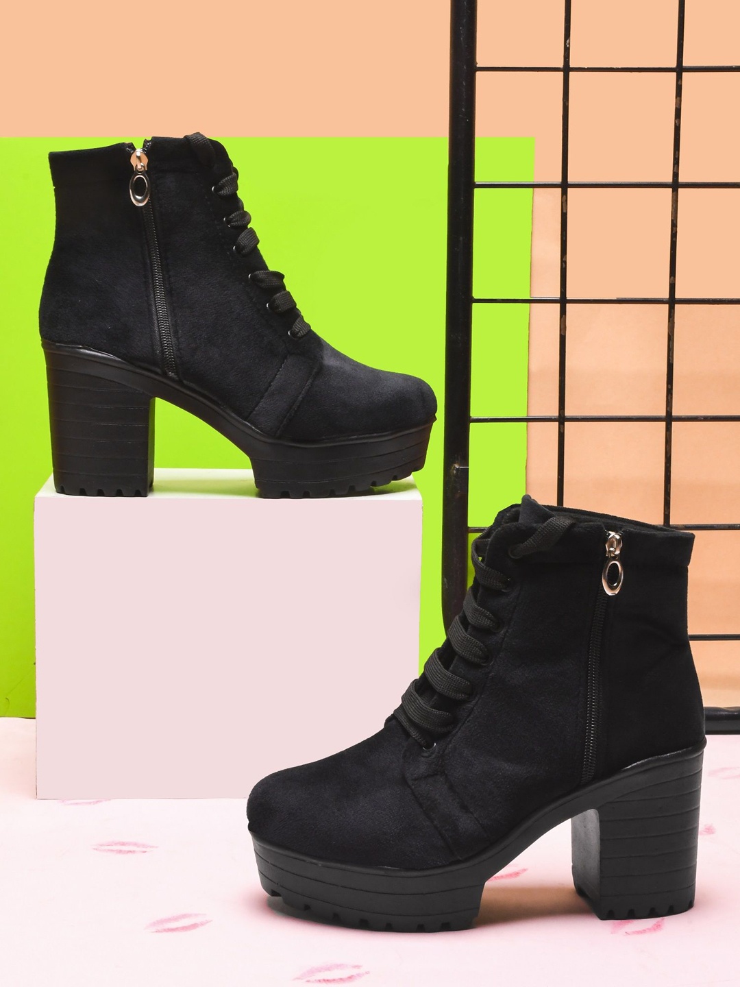 

Try Me Women Block Heels Mid-Top Casual Chunky Boots, Black