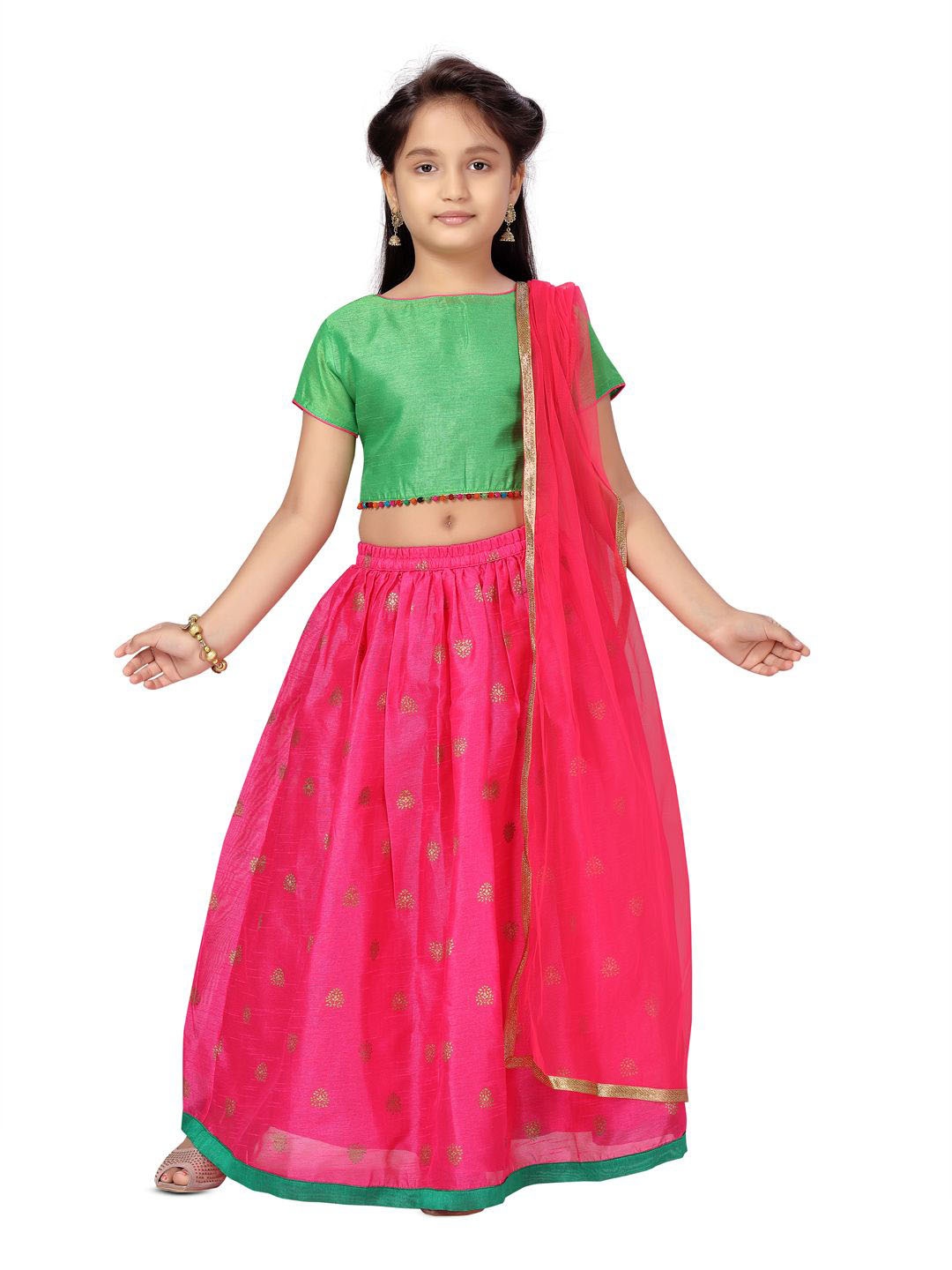 

BAESD Girls Ready to Wear Silk Lehenga & Blouse With Dupatta, Green