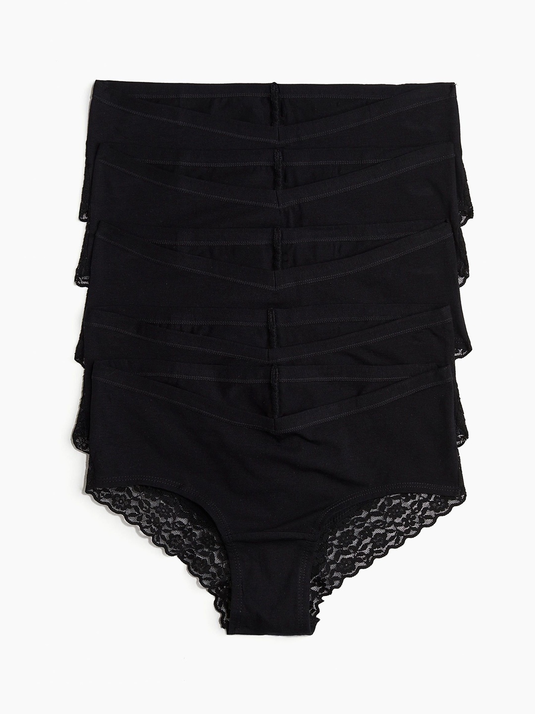 

H&M MAMA Pack Of 5 Lace Trimmed Cotton Hipster Briefs, Black