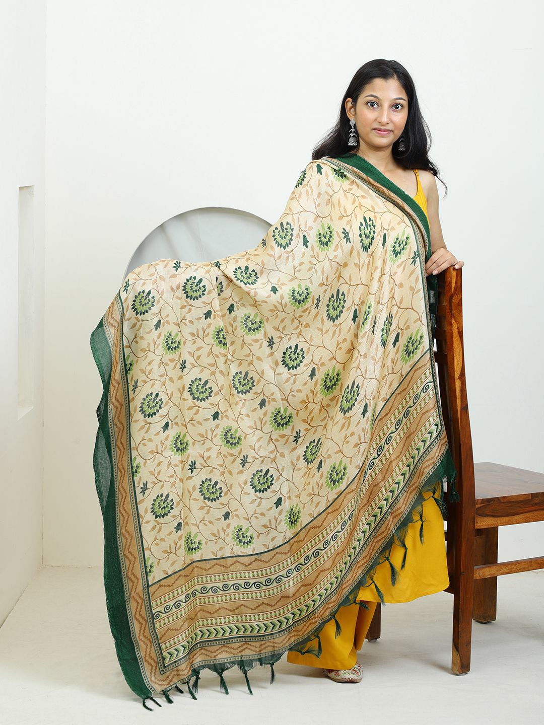 

DEEBACO Printed Dupatta With Tasselled, Brown