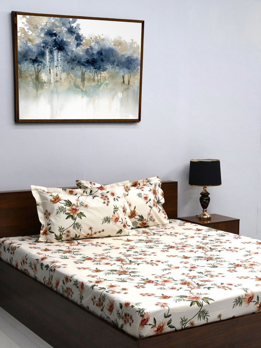 

BOMBAY DYEING 525B Brown Floral 164 TC Pure Cotton King Bedsheet Set