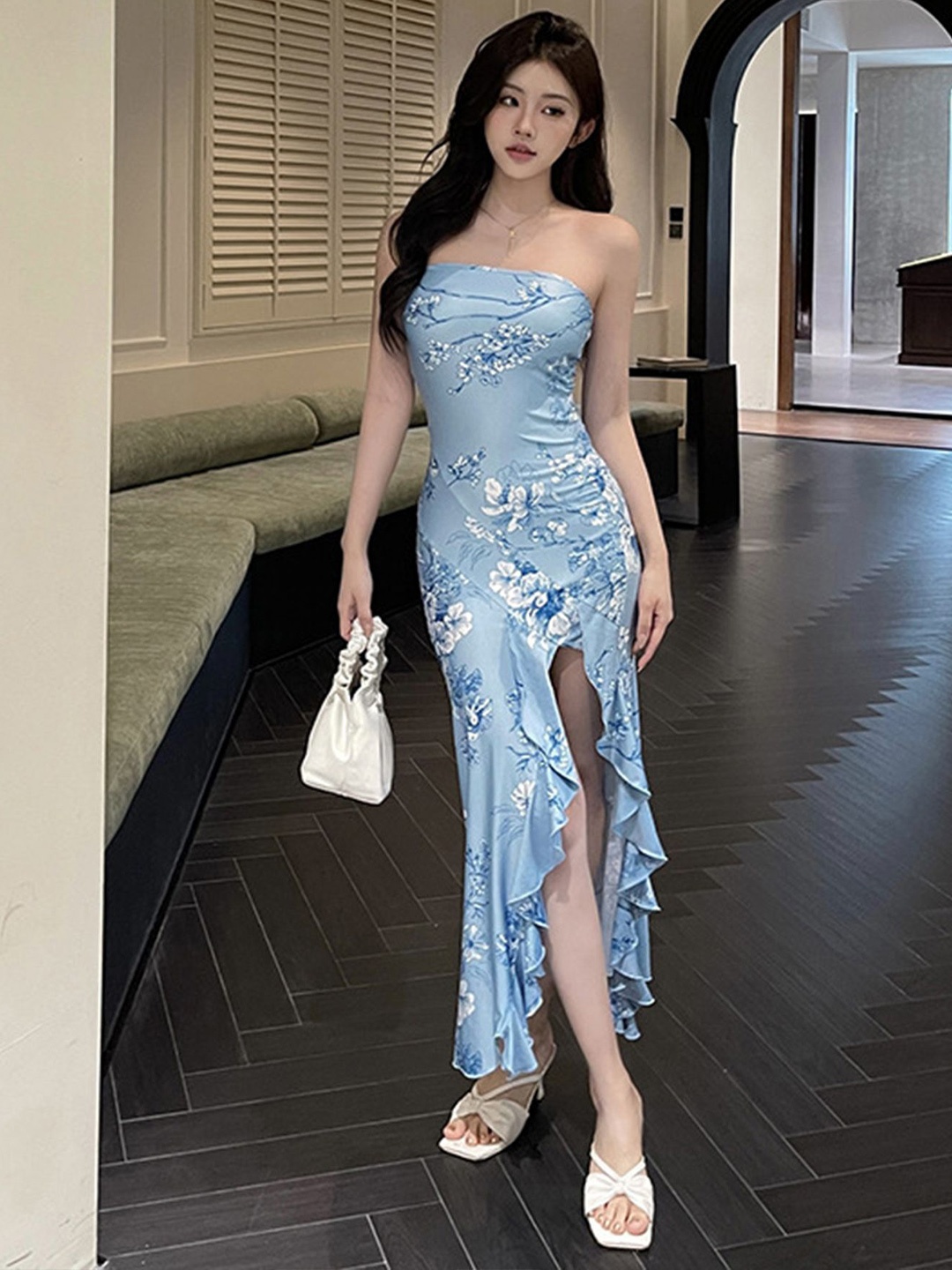 

LULU & SKY Floral Print Maxi Dress, Blue