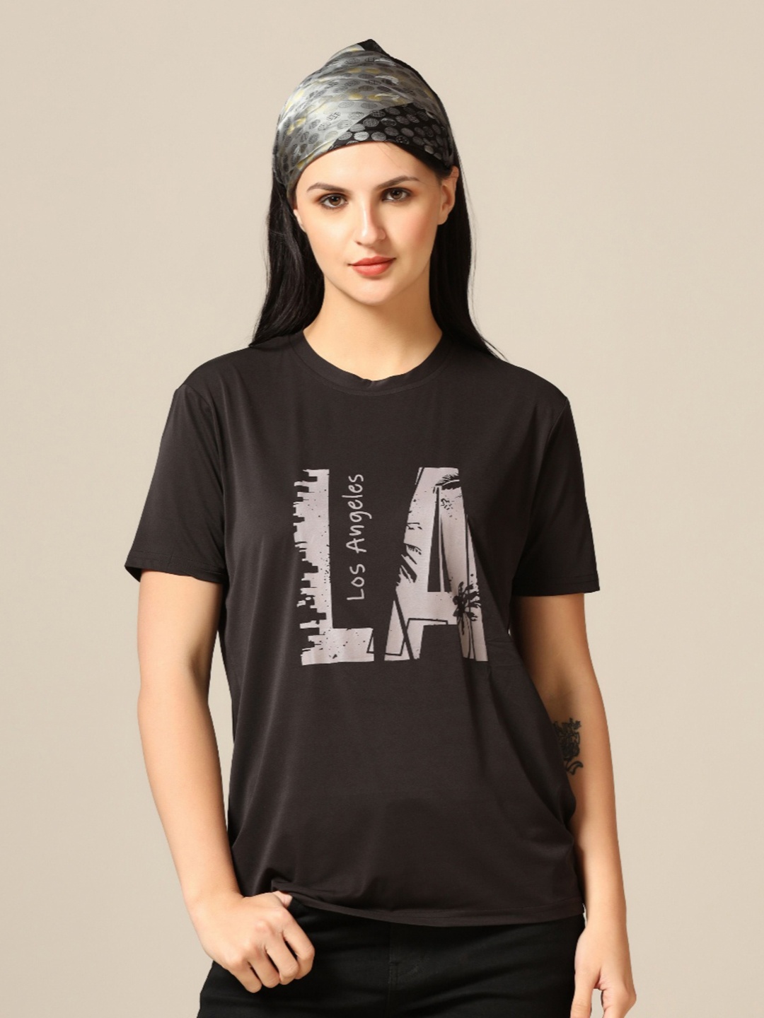 

TAGDO Women Typography Printed Round Neck T-Shirt, Black