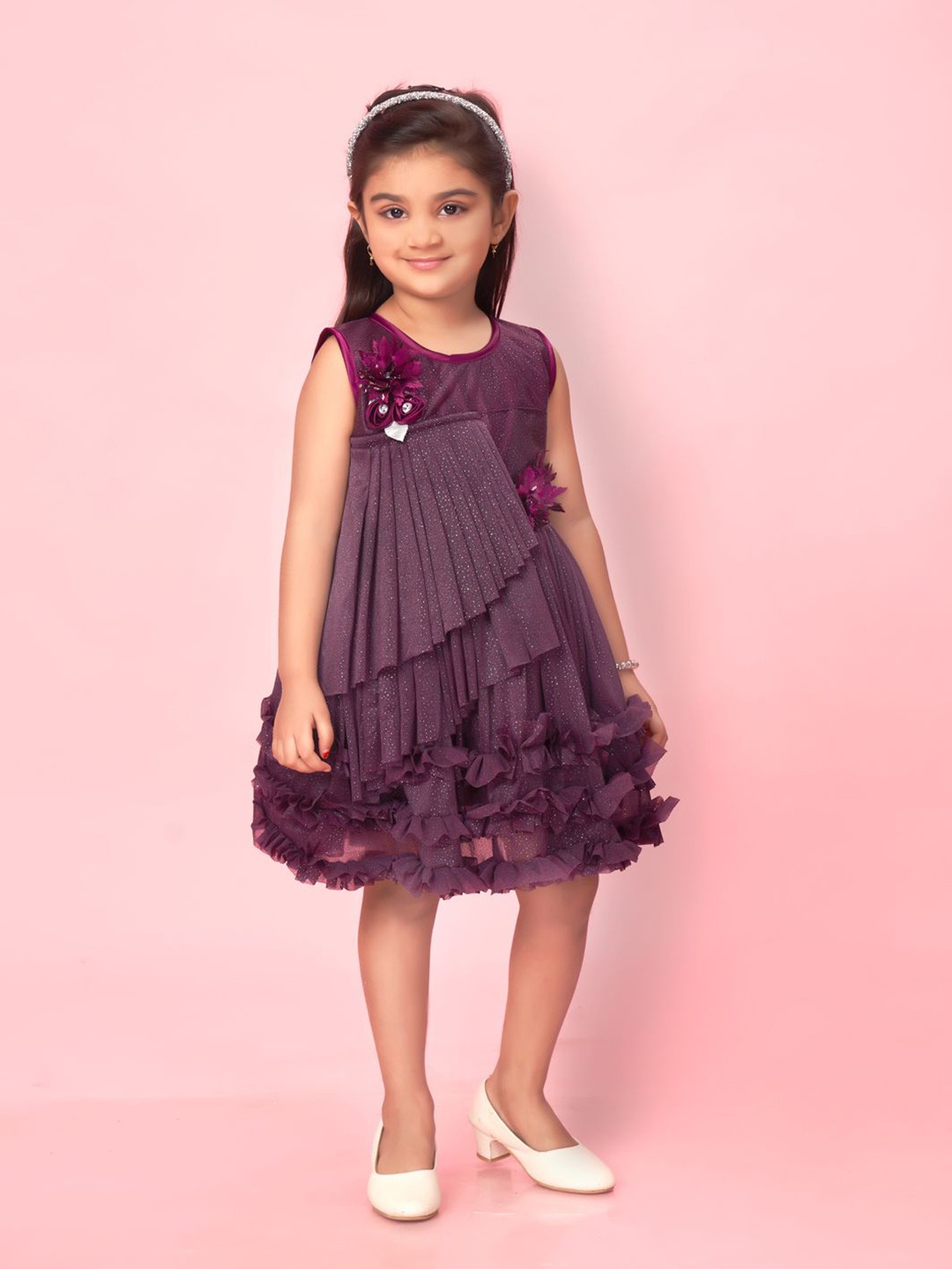 

BAESD Girls Ruffe Detail A-Line Dress, Purple
