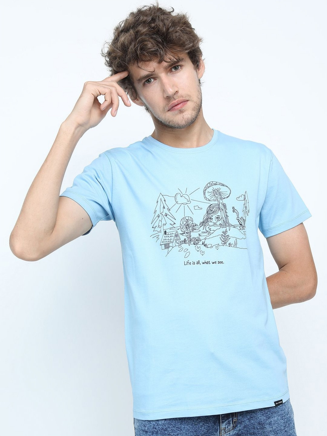 

HIGHLANDER Men Graphic Printed Round Neck Slim Fit T-shirt, Blue