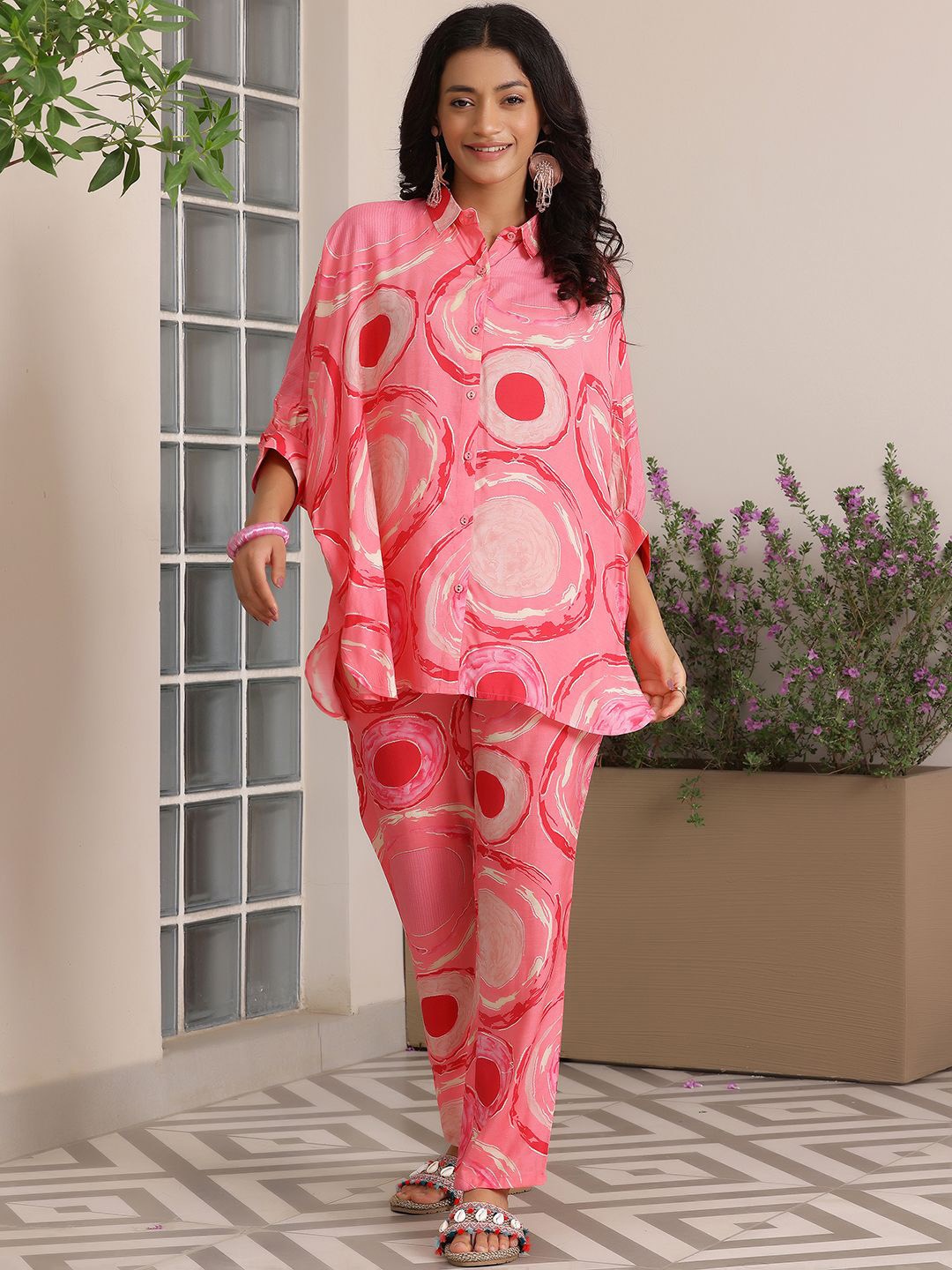 

Libas Printed Shirt With Trouser, Pink