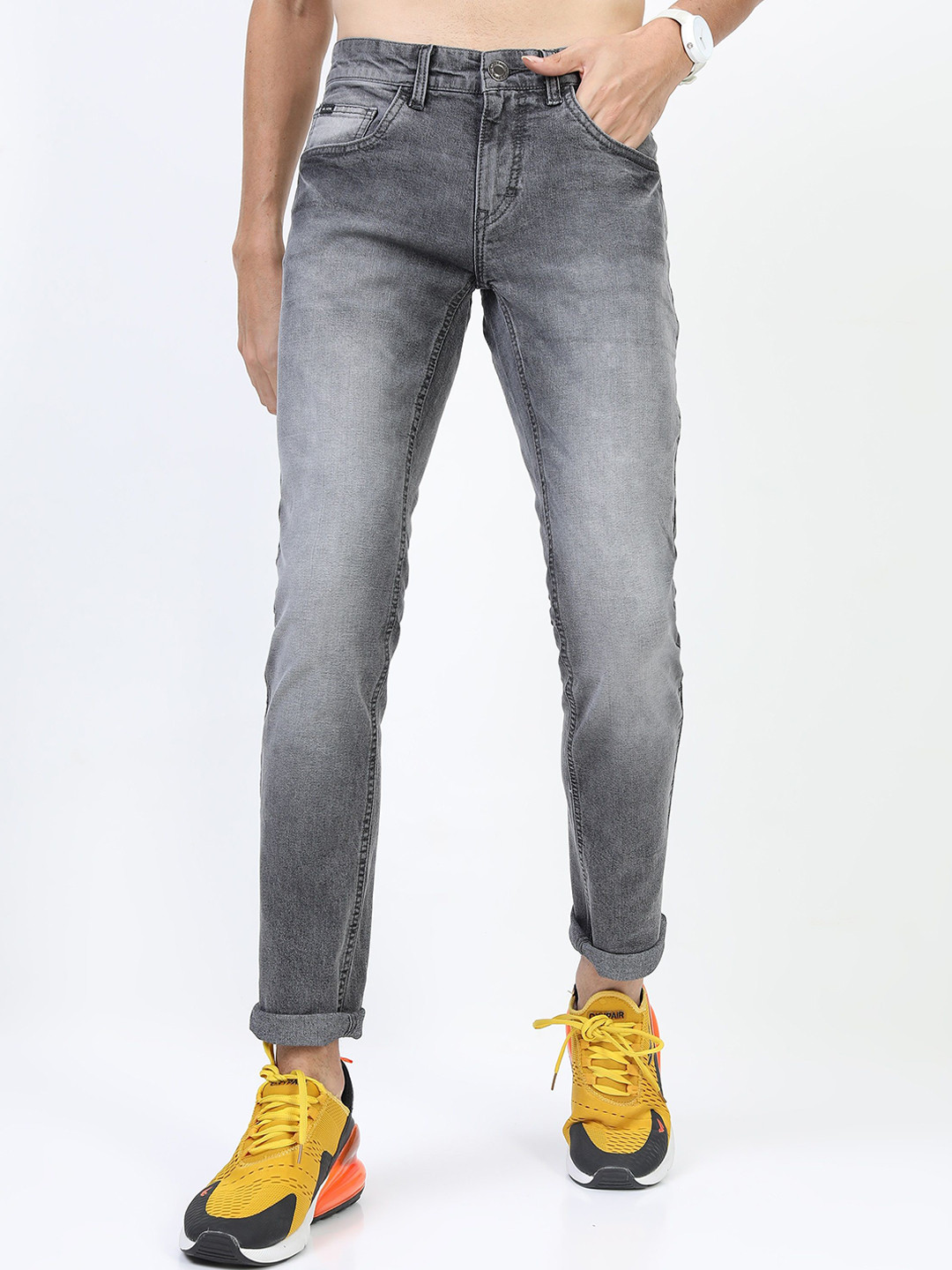 

HIGHLANDER Men Skinny Fit Heavy Fade Stretchable Jeans, Grey