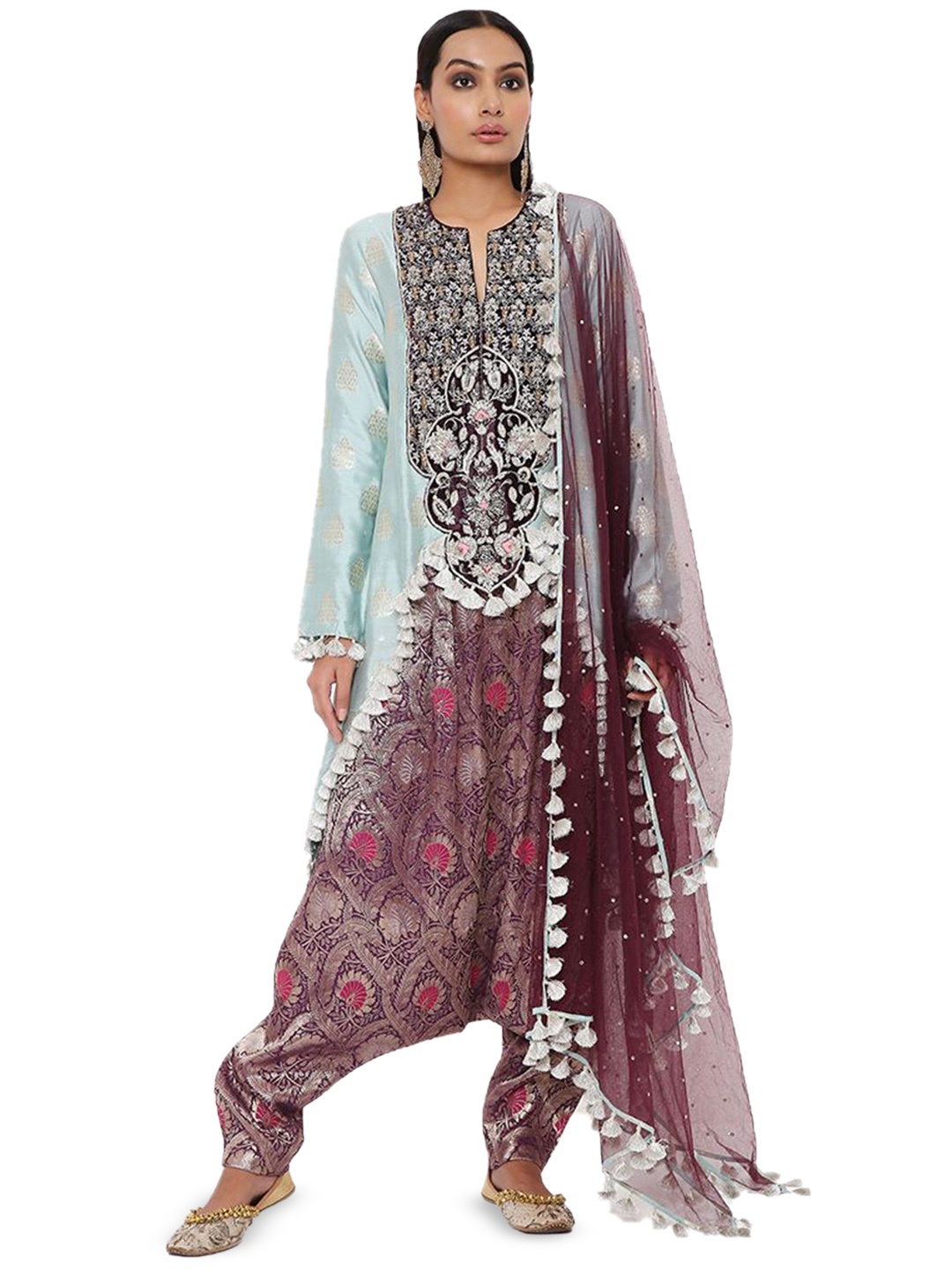 

Payal Singhal Ethnic Motifs Embroidered High Low Kurta with Dhoti Pants & Dupatta, Purple