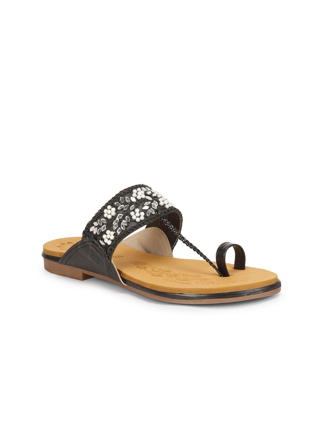 

TRY FEET Women Embellished One Toe Flats, Black