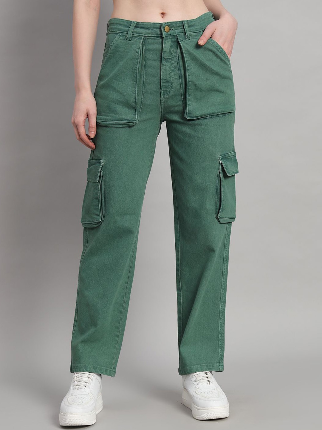 

GUTI Women Loose Fit High-Rise Cargo Styles Jeans, Olive