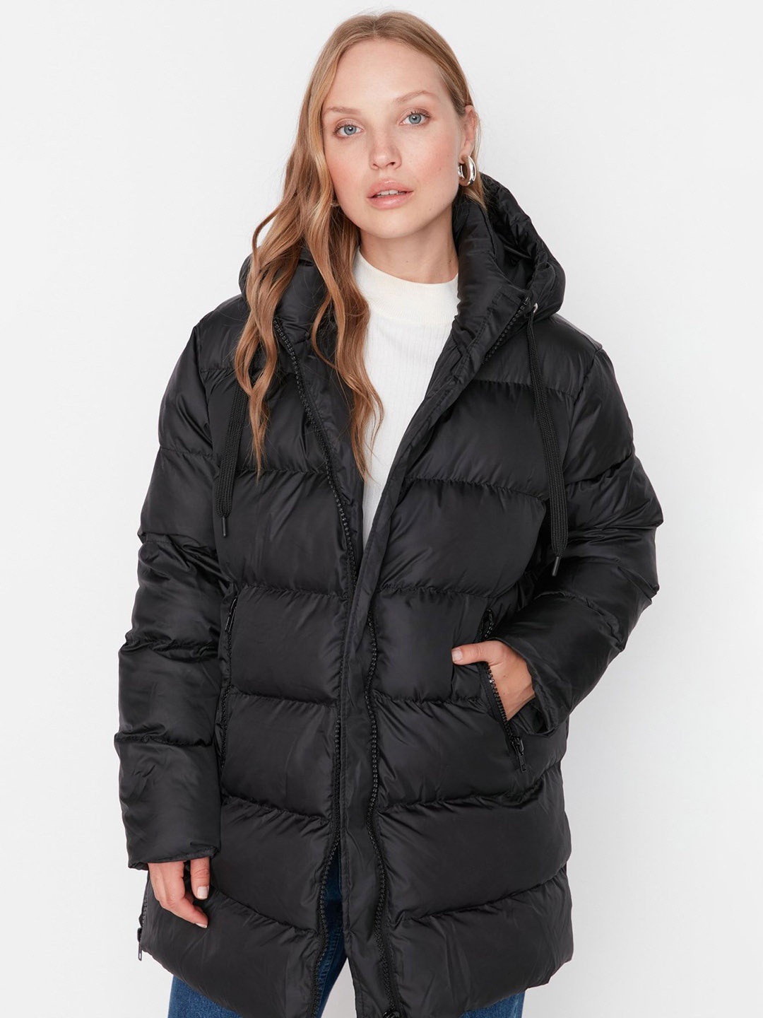 

Trendyol Women Solid Hooded Puffer Jacket, Black